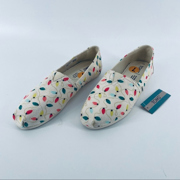 TOMS Belmont Women’s Size 7 Natural Tree Lights Print Holiday Christmas Flat NEW - Picture 3 of 11